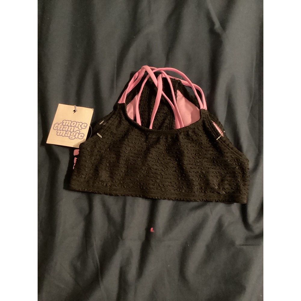 More Than‎ Magic Girls Bikini Set Black Pink Smocked UPF 50+ Size S 6/6X